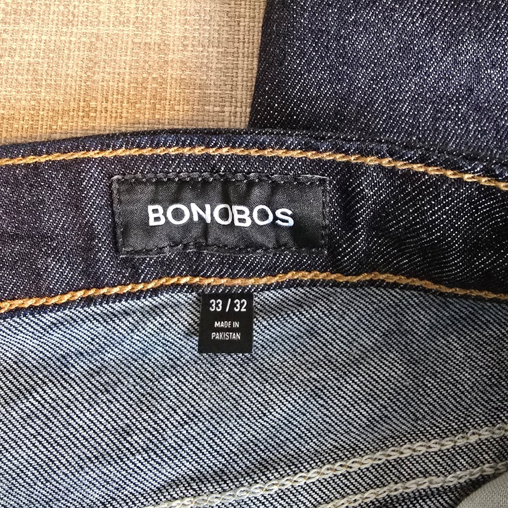 Bonobos Mens Dark Wash Indigo Denim Jeans 33x32 Straight Leg Classic Five Pocket